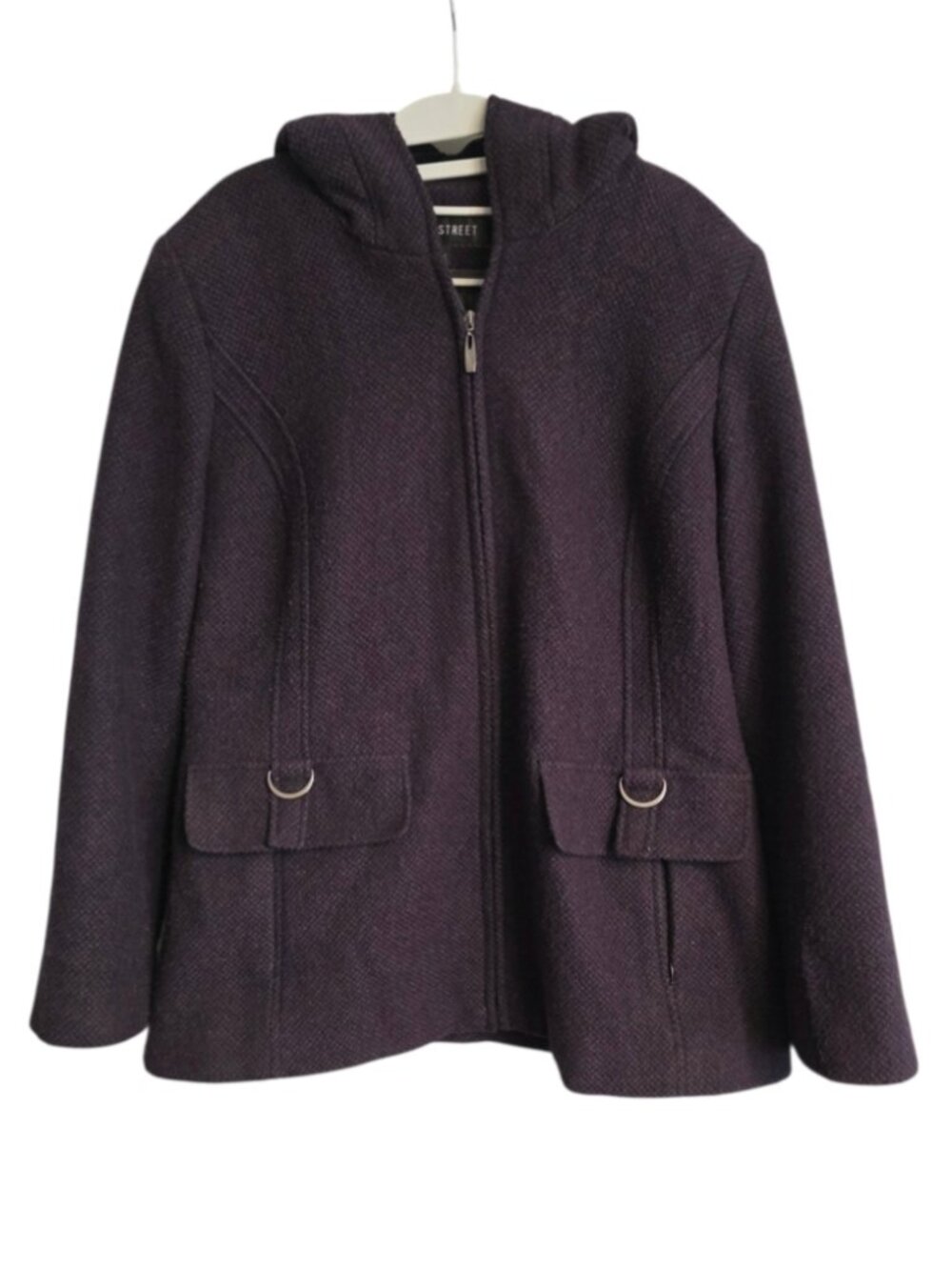Fleet Street Hooded Wool Blend Pea Coat Zipper Jacket Purple Hoodie Warm Preppy